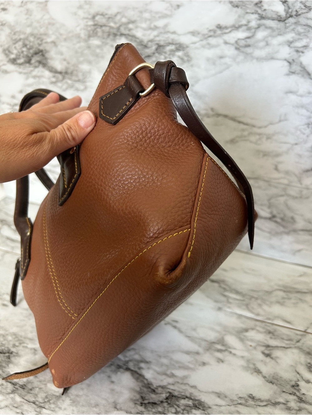 Dooney & Bourke | vintage Brown Pebbled Leather Satchel - Picture 4 of 16